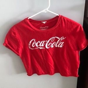 a cute red cropped coca-cola shirt
